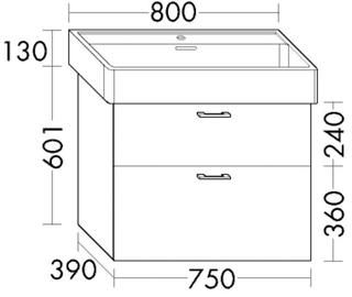 Burgbad Waschtischunterschrank Diago 75x60,1x39cm, dg ma, 1 Lade/1 Ausz.
