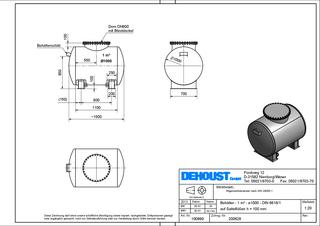 DH Stahl zyl. Lagerbehälter 1.000 l ST D=1000mm, L=1500mm, dw., oberird. lieg.