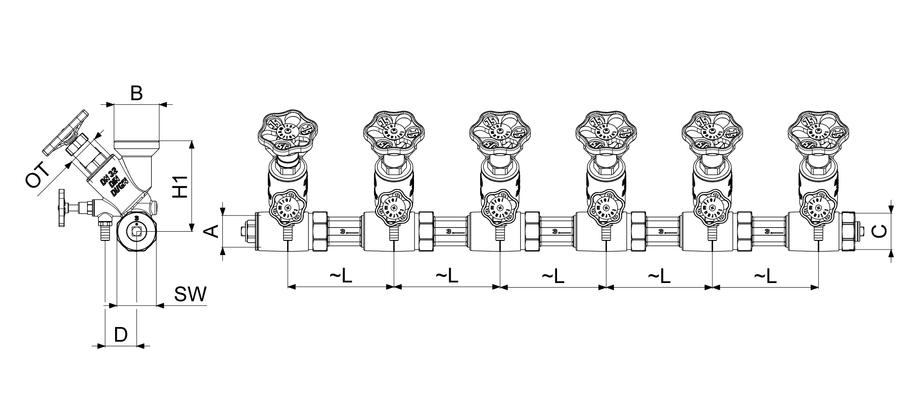 Artikelbild 2 des Artikels „Schlösser ATV-Verteiler 6-fa, DN 32, G 1 1/4x2, nichtst. Spindel 6-fach | DN 32, G 1 1/4 x 2“