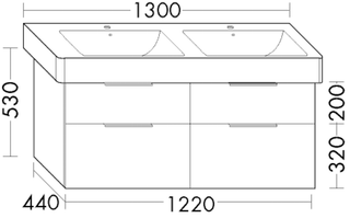 Burgbad Nurro Pure Waschtisch-Unterschrank 53 x 122 x 44 cm, 2 Schubladen/2 Auszüge