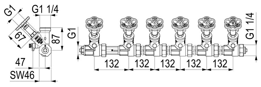 Artikelbild 1 des Artikels „Schlösser ATV-Verteiler 6-fa, DN 25, G 1x1 1/4, nichtst. Spindel 6-fach | DN 25, G 1 x 1 1/4“