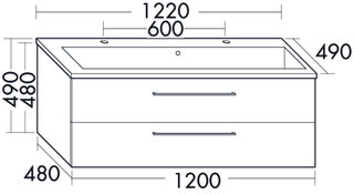 FORMAT Design Mineralguss-Waschtisch-Set SFOV122 1220 x 490 x 490 mm, Unterschrank 1 Schublade/1 Auszug