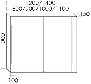 BB Spiegelschrank (SPOI110) rc40System, 150x1100x1000, Melamin