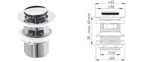 ASW Ablaufventil 1 1/4x 63 m, d 36mm ÜLS, L. 80mm, ABS vc
