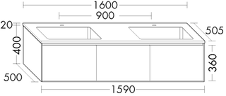 Burgbad MG DWT US-Set rc40 Solitaire 160x42x50,5cm, lack. hgl, 3 Auszüge