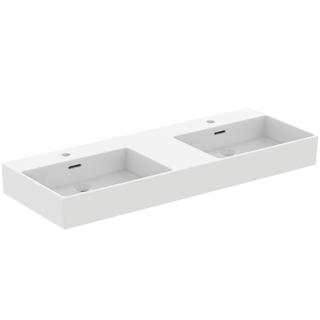IS Doppel-Waschtisch Extra 120x45x15cm, m ÜL, 1 HL, seidenweiß