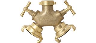 ASW Zweiwegehahn IG 3/4" auf 2 Schnerrver. 40mm, MS roh