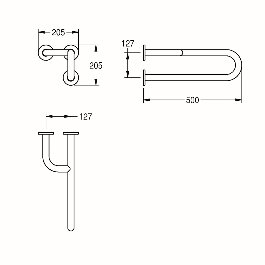 Artikelbild 2 des Artikels „AR Wandstützgriff, CONTINA, Edelstahl, 205x205x500 mm, Ausführung links “