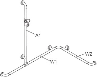 HEWI Duschhandlauf 801 Sonderlänge, mit Brausehalterstange, matt