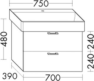 Burgbad Waschtischunterschrank Diago 70x48x39cm, li-grau ma, 1 Lade/1 Auszug