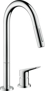 hansgrohe 2-Loch-Spültisch-Einhebelmischer 220 Axor Citterio M mit Ausziehbrause, EcoSmart