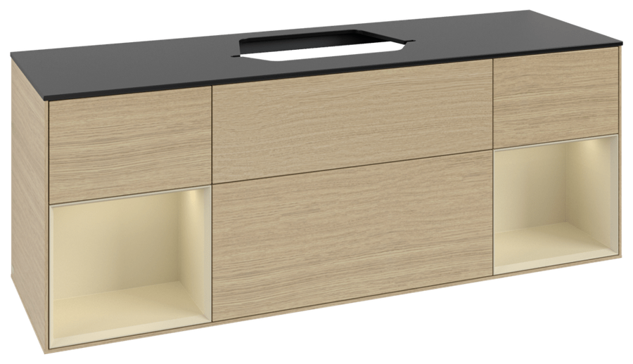 Artikelbild 1 des Artikels „V&B WT-Unterschrank Wandbel. Finion 160cm, Pl bla m, Reg si Gr m Lac, Oa ven Regal Silk Grey Matt Lacquer | oak veneer“