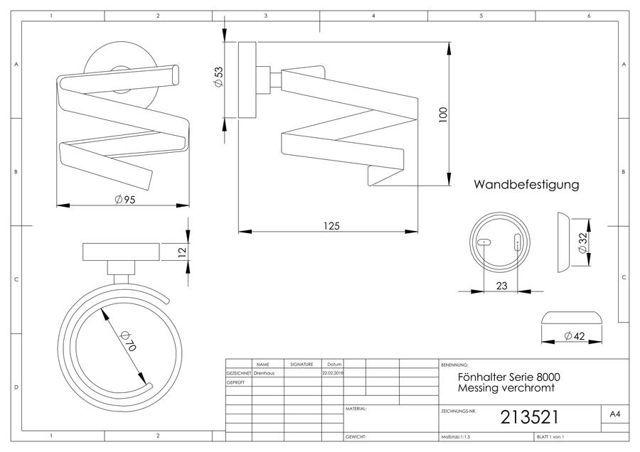 Artikelbild 2 des Artikels „ASW Fönhalter Serie 8000 d= 70mm, Messing verchromt Messing verchromt“