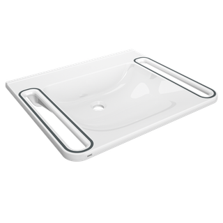AR Einzelwaschtisch, MEDCARE, MIRANIT, 650x150x550 mm, weiß/grau, Griff
