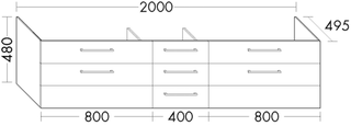 Burgbad Waschtischunterschrank Crono 200x48x49,5cm, 4 A, 3 Laden, lack. hgl