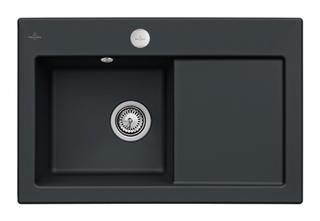 V&B Flächenbündige Spüle Subway 45 Flat m Abl.garn, Exzenterbetätigung, ebony