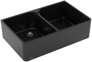 V&B Spülstein Doppelbecken 80 X m Abl.garn, Handbetätigung, pure black