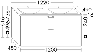 Burgbad Mineralguss-Doppelwaschtisch-Set sys30 122 x 61,6 x 49 cm, 1 Schublade/Auszug, Waschtisch Eqio