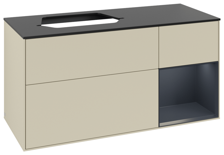 Artikelbild 1 des Artikels „V&B WT-Unterschrank Wandbel. Finion 120cm, Pl b m, Rg r md b m La, si G m La Regal rechts Midnight Blue Matt Lacquer | silk grey matt lacquer“