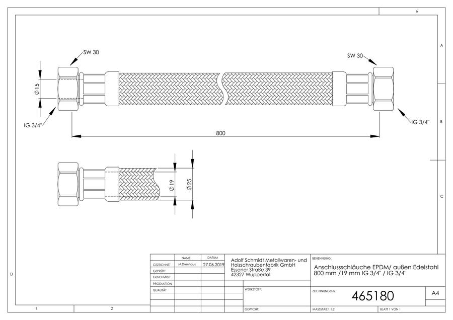 Artikelbild 2 des Artikels „ASW Flex-Anschlussschlauch 800mm, 3/4 IGx3/4