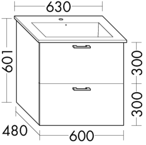 Artikelbild 1 des Artikels „FORMAT Design WT-Unterschrank WVMM060 600x480x601mm, 1 L/1 Ausz., Ei Dek. Mer Eiche Dekor Merino“