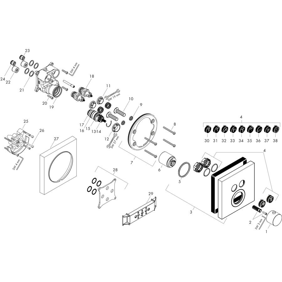 Artikelbild 4 des Artikels „hansgrohe Fertigmontageset ShowerSelect UP-THM, 2 Verbr., eck., brush. bla vc brushed black chrome“