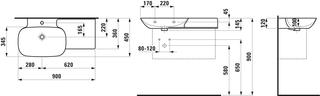 Laufen Waschtisch INO 90x45cm, ang. Ablage R, m HL, o Ü, gr ma