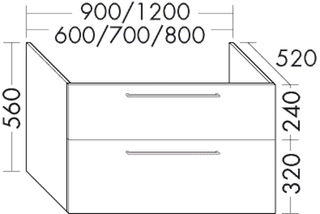 FORMAT Design WT-Unterschrank WVVW 800x560x520mm, gr Softm., 1 Lade/1 Ausz.
