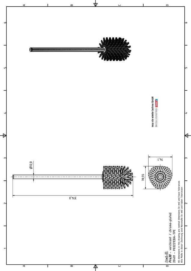 Artikelbild 2 des Artikels „tnwb Ersatzbürste PRO 030 74x374x71mm, ES, vc, BK TPE anthr. 74 x 381 x 71 mm“