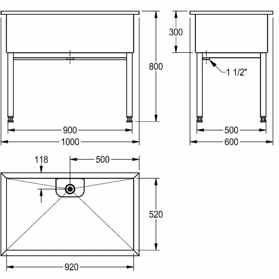 Artikelbild 3 des Artikels „AR Werkraumbecken, SIRIUS, Edelstahl, 1000x800x600 mm, Unterbau “