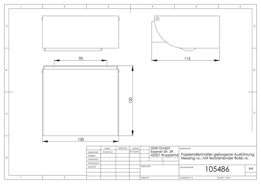 Artikelbild 2 des Artikels „ASW Papierhalter Serie 1000 MS vc, Hotelm., Rollenbr. 115mm, schw AF Messing verchromt“