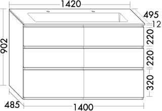 Burgbad MG WT-Unterschrank-Set LIN20 142x90,2x49,5cm, 4 L, 2 Ausz., lack. hgl