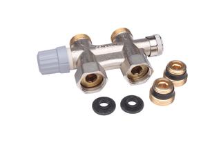 Danfoss Universalanschlussarmatur VHS-E R 1/2xG 3/4, DG, Einrohr, ma vernickelt