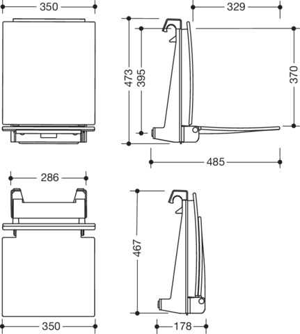 Artikelbild 3 des Artikels „HEWI Einhängesitz System 800 K 350x449x469, Sitzfl. u Rückenl. anthr. 350 x 449 x 469 mm | Sitzfläche und Rückenlehne anthrazit“