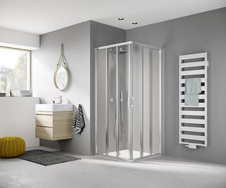 Kermi Eckein-H. LIGA 3-tlg. Gleitt. 90x185cm, re, silb. matt., G klar Clean