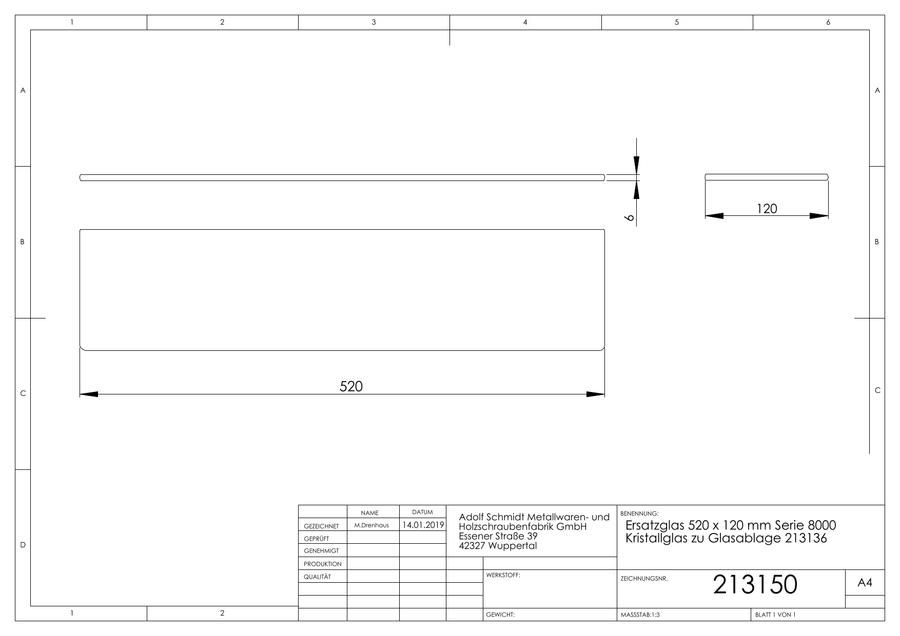 Artikelbild 2 des Artikels „ASW Ersatzglas 520x120mm, z Gl, Gl., z Ser. 8000, 2000 Kristallglas, zu Serie 8000, 2000“