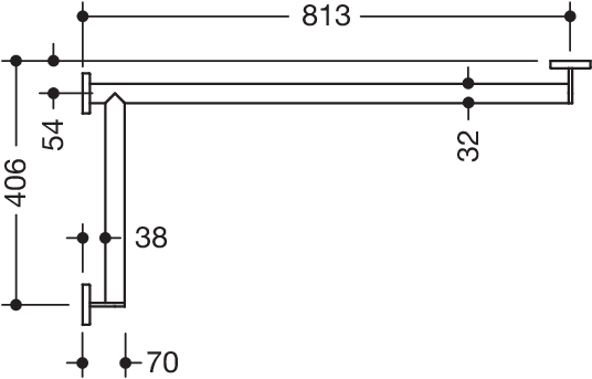 Artikelbild 4 des Artikels „HEWI Duschhandlauf System 900 d 32mm, L, W1 = 813mm, pb, sw matt links, W1 = 813mm | pulverbeschichtet, schwarz tiefmatt“