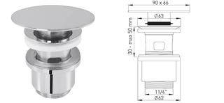ASW Design-Ablaufventil 1 1/4x 63mm, ov., MS vc, 90x66mm, schl.