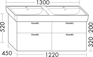 Burgbad Waschtischunterschrank Diago 122x52x45cm, 2 SL/2 AZ, Tr. RF Ultram.
