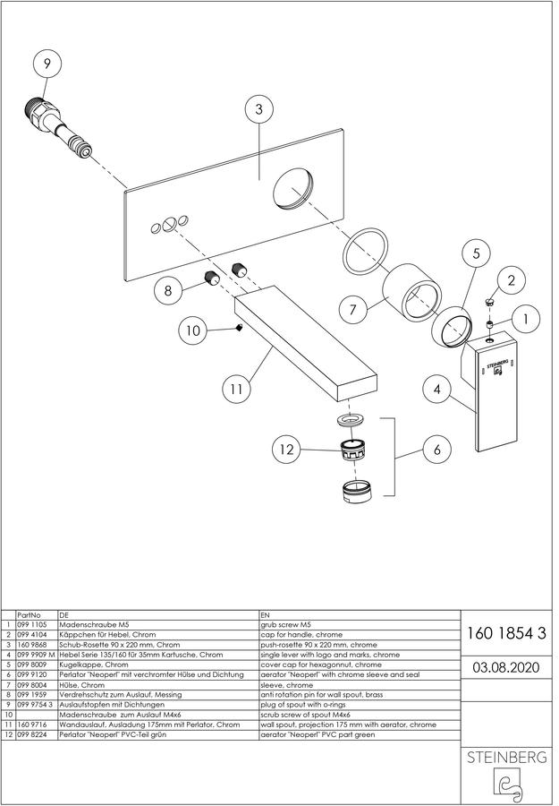Artikelbild 3 des Artikels „Steinberg Fertigmontageset Serie 160 Ausl. 175mm, WT-Wand-EHM, chrom Ausladung 175 mm“