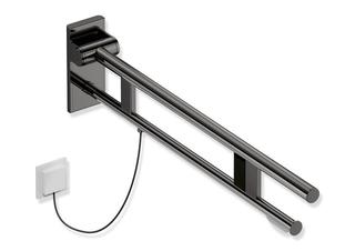 HEWI Stützklappgriff System 900 PVD Duo Halt. + E-Spülausl., R, 862mm, SW-chr gl