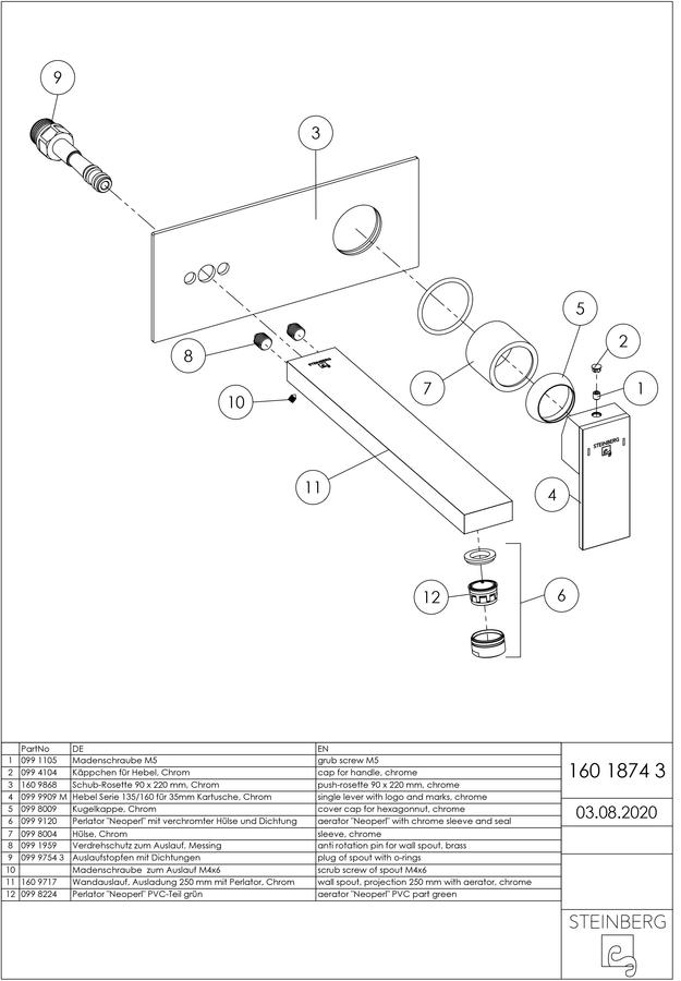 Artikelbild 3 des Artikels „Steinberg Fertigmontageset Serie 160 Ausl. 250mm, WT-Wand-EHM, chrom Ausladung 250 mm“