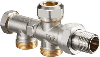 Oventrop Zweirohr-Anschlussstück Duo DN 15, M 24x1,5 AG, mit Absperrung