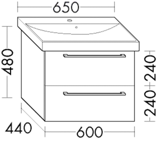 FORMAT Design WT-Unterschrank WVPY060 600x480x450mm, 1 L/1 Ausz., Ei Dek. flan