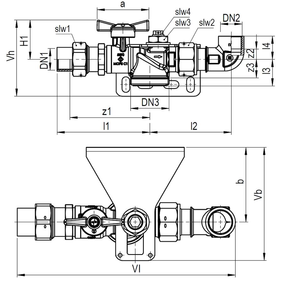 Artikelbild 2 des Artikels „AIPS Montageset SEPP Easy I 5590101 DN 25xRp 1, f Einrohrgaszähler, Messing DN 25 x Rp 1“