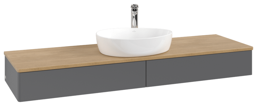Artikelbild 2 des Artikels „V&B WT-Unterschrank o. F-Struktur Antao 160x50cm, HL, WBP hon. Oa, A m Lac Waschbeckenplattenfarbe honey oak | anthracite matt lacquer“