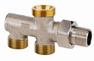 Heimeier Einrohrverteiler Duolux DN 15, 50/50, Rotguss vernickelt