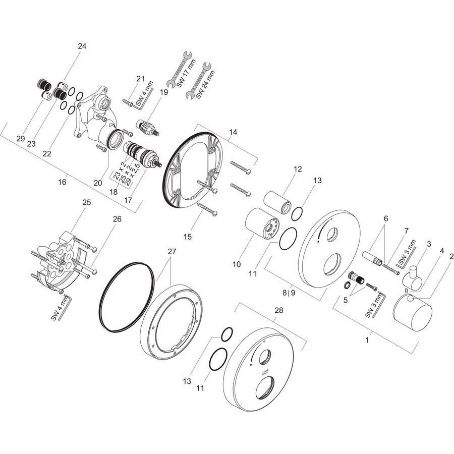 Artikelbild 2 des Artikels „hansgrohe Fertigmontageset Axor Uno UP-Thermostat, mit Absperrventil, chrom chrom“