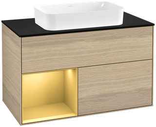 V&B WTU Abd.-Pl. bla m Finion 100x60,3cm, Reg li Gold matt, Oak Veneer