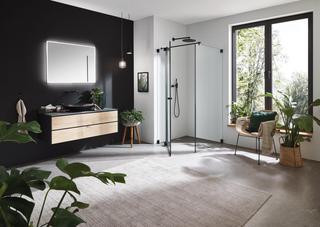 SP Black Edition -Eckdusche Pendeltür 900x900x2000mm schwarz/ESG